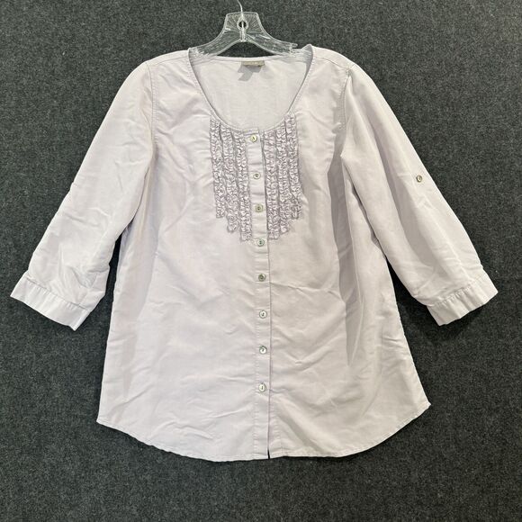 J Jill Blouse Women's Small Light Purple 3/4 Sleeve Ruffle Button Modal Top - Picture 1 of 8